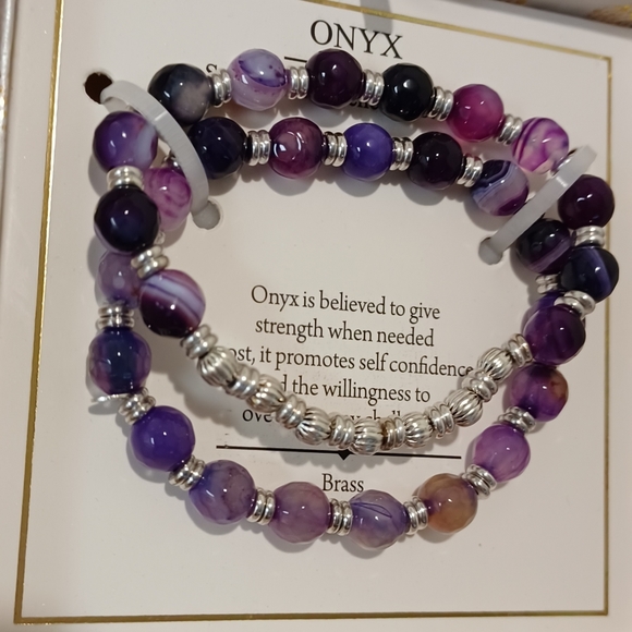 2 PC SHIVAM STERLING SILVER SPACER BEADS & PURPLE ONYX GEMSTONES BEADS STRETCH B - Picture 7 of 8